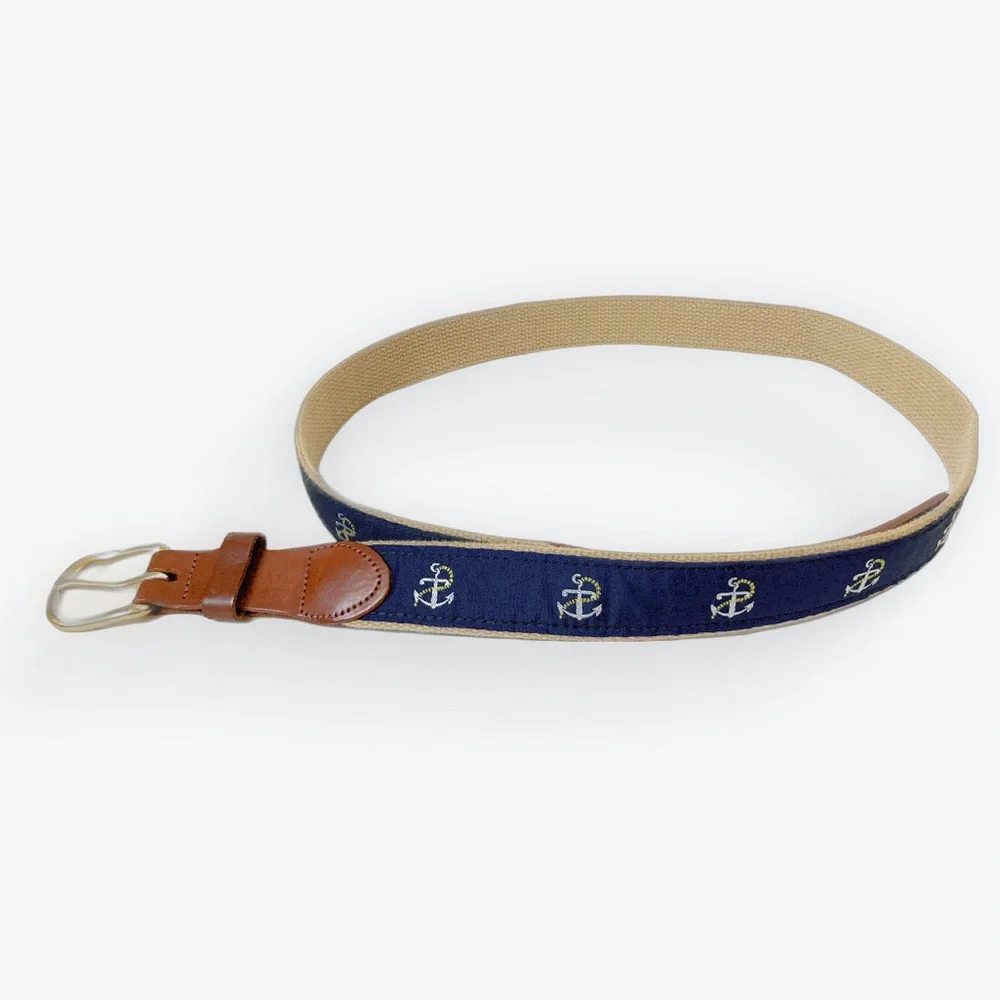 Leather Man LTD Belt Blue Leather/Brass Anchors 42